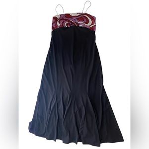 Beaded yoke gore flared dress